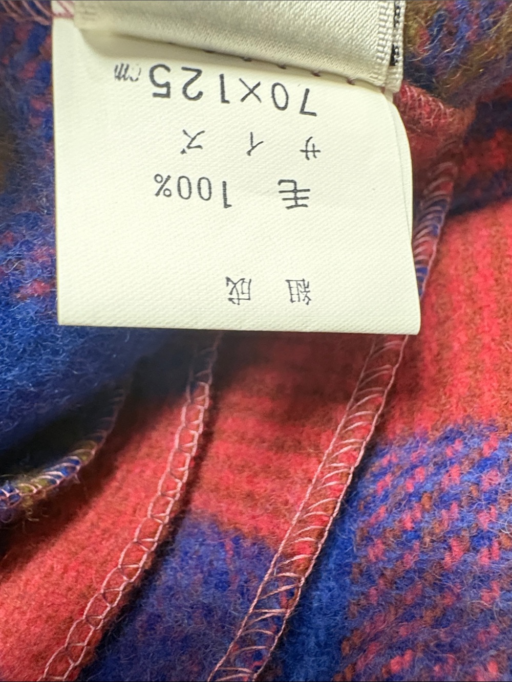 New *CELINE *Vintage Plaid Wool 100% Scarf in Red & Blue with Embroidered Logo - Picture 8 of 10